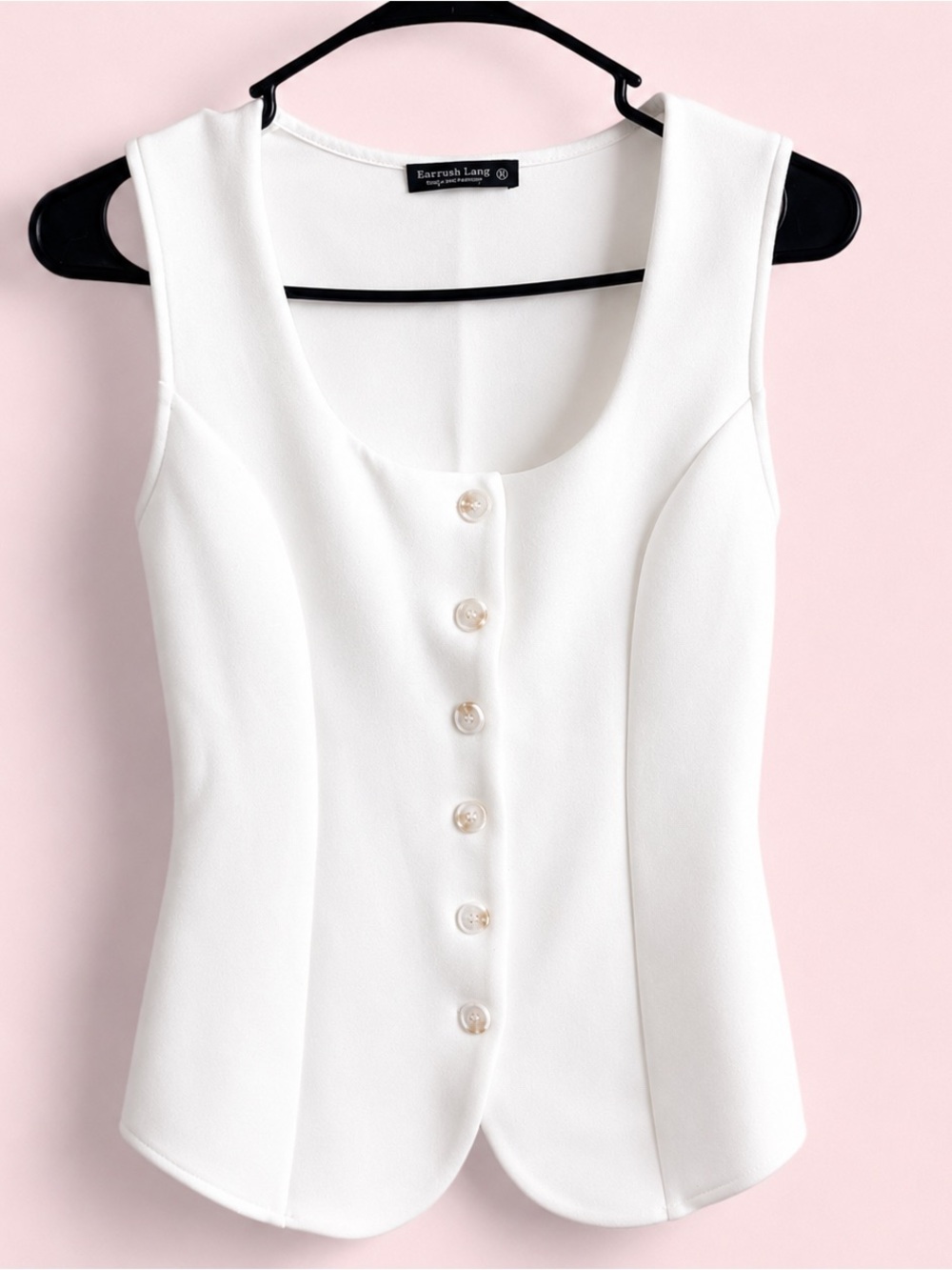 Emerson Lang Cream Scoop-Necked Button-Front Top